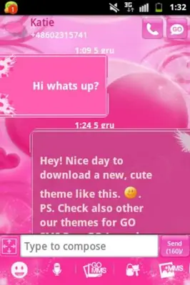 GO SMS Pro Theme Pink Love android App screenshot 1