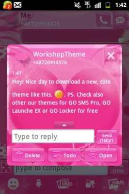 GO SMS Pro Theme Pink Love android App screenshot 2